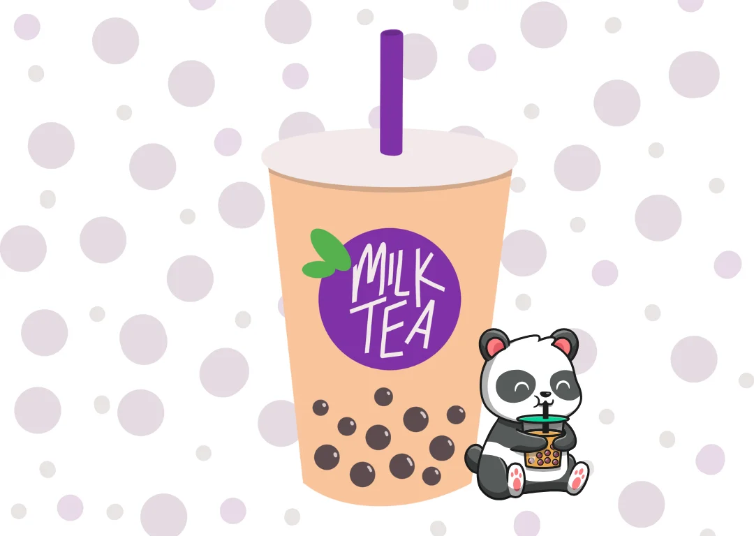 Taro milk tea with panda illustration